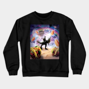 Space Cat Riding Dinosaur Unicorn - Hotdog & Taco Crewneck Sweatshirt